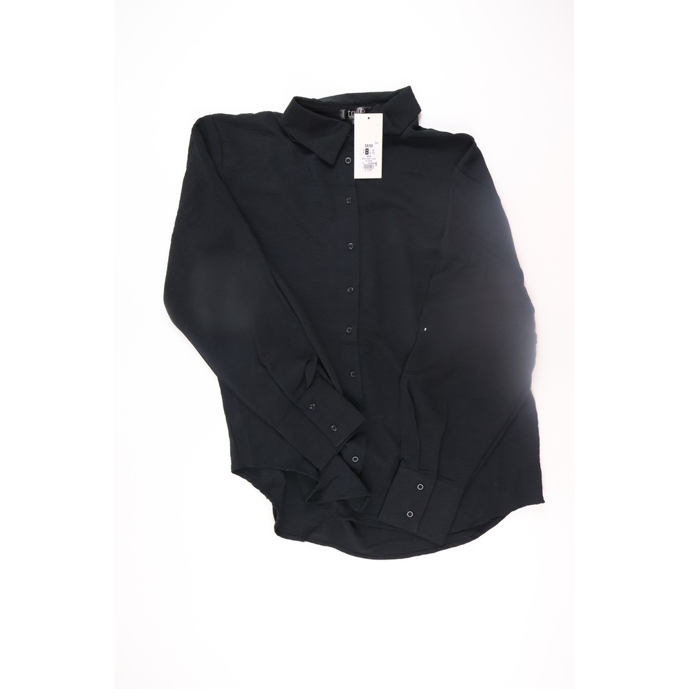 True Women Shirt Button Down Black Textured Medium NWT